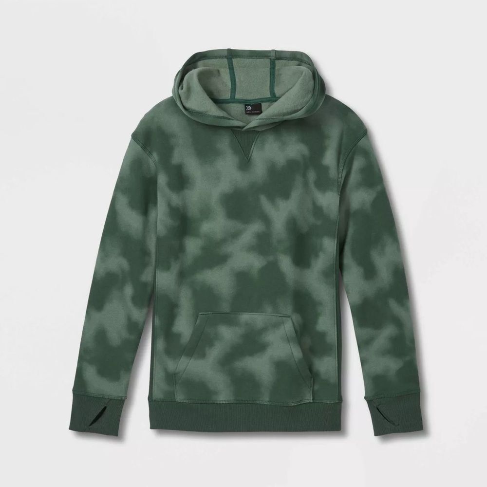 Boys' Green Camo Tie Dye Fleece Hooded Sweatshirt - All in Motion | Size: S